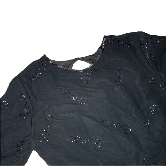 Vintage 90’s Silk Beaded Little Black Dress EUC SZ L - Picture 2 of 14